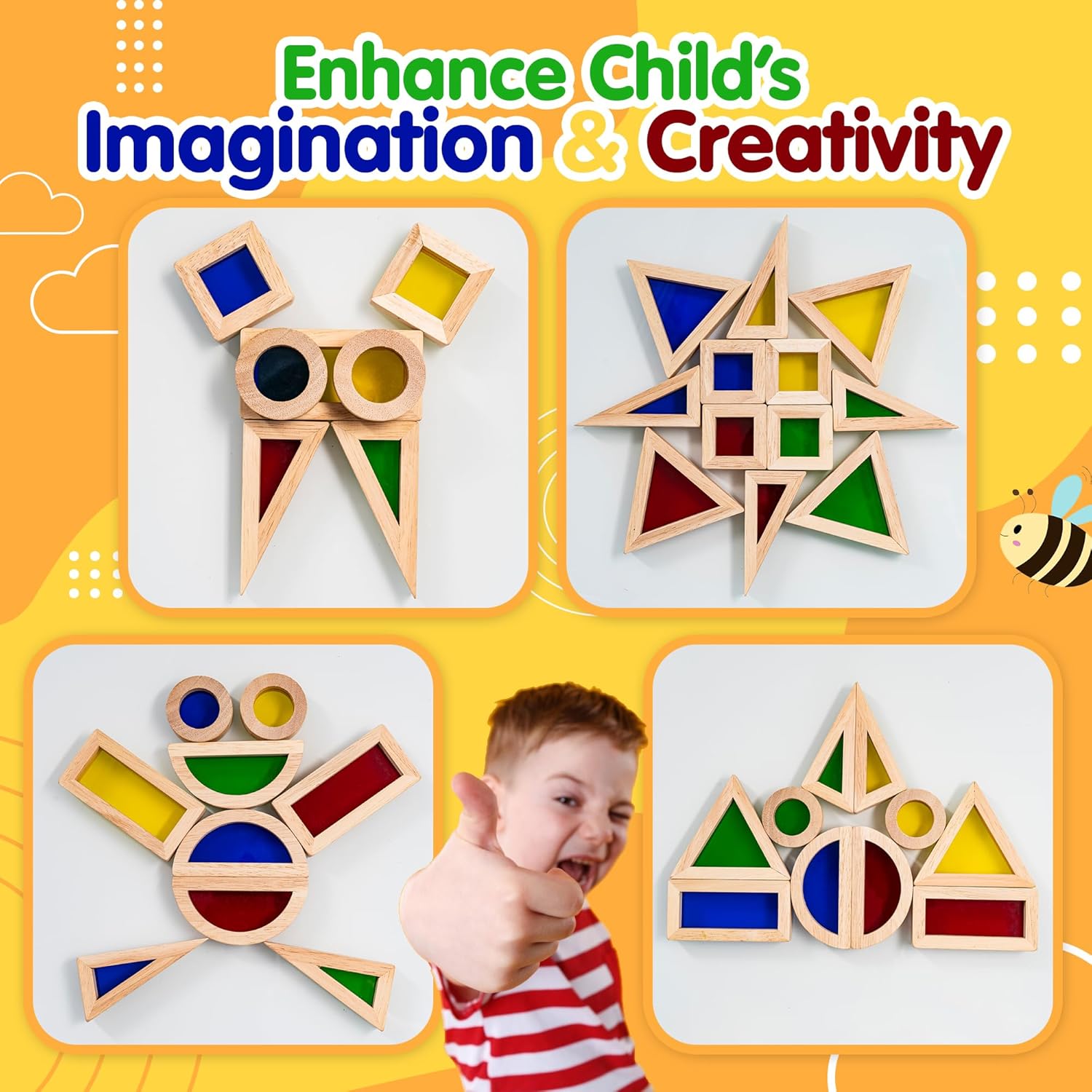 KudoJoy 24pcs Geometry Wooden Blocks for Kids