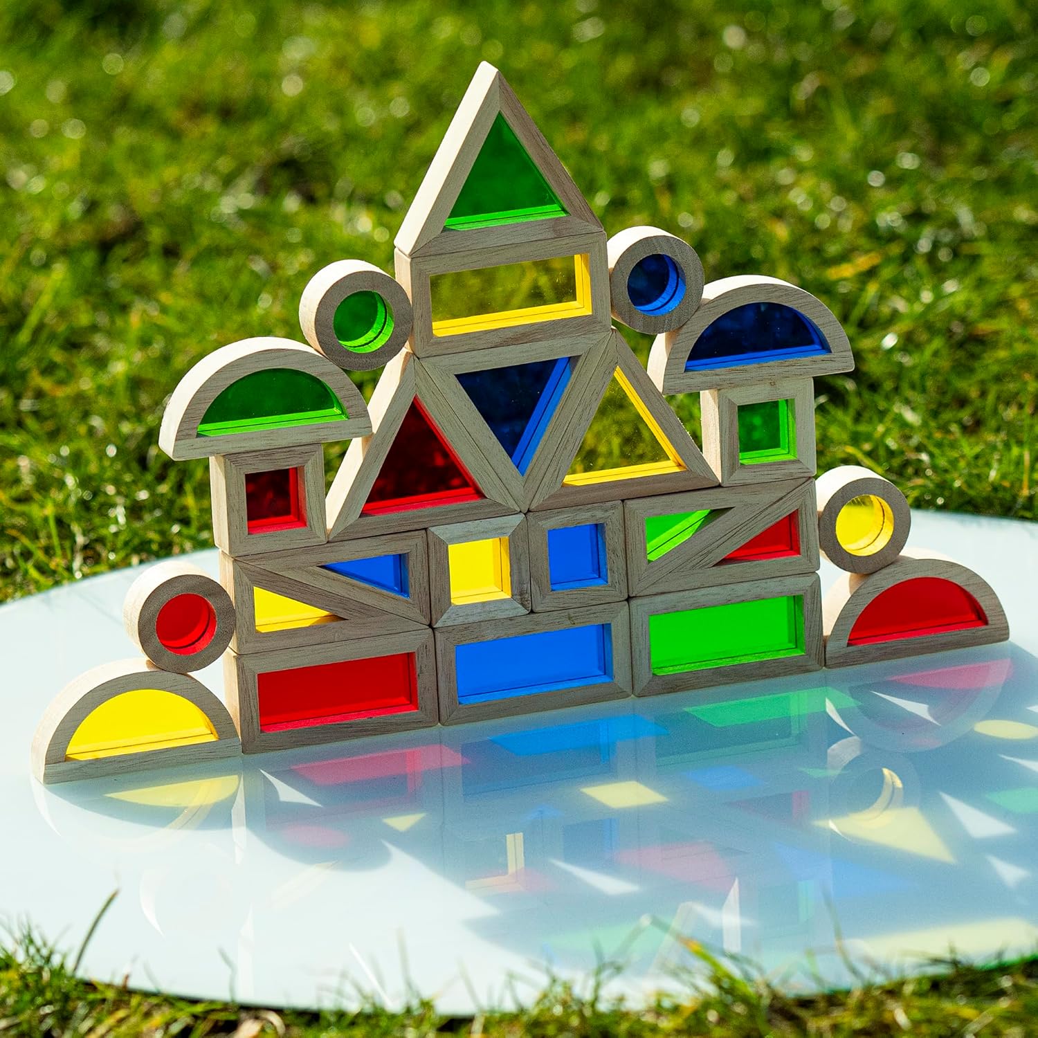 KudoJoy 24pcs Geometry Wooden Blocks for Kids