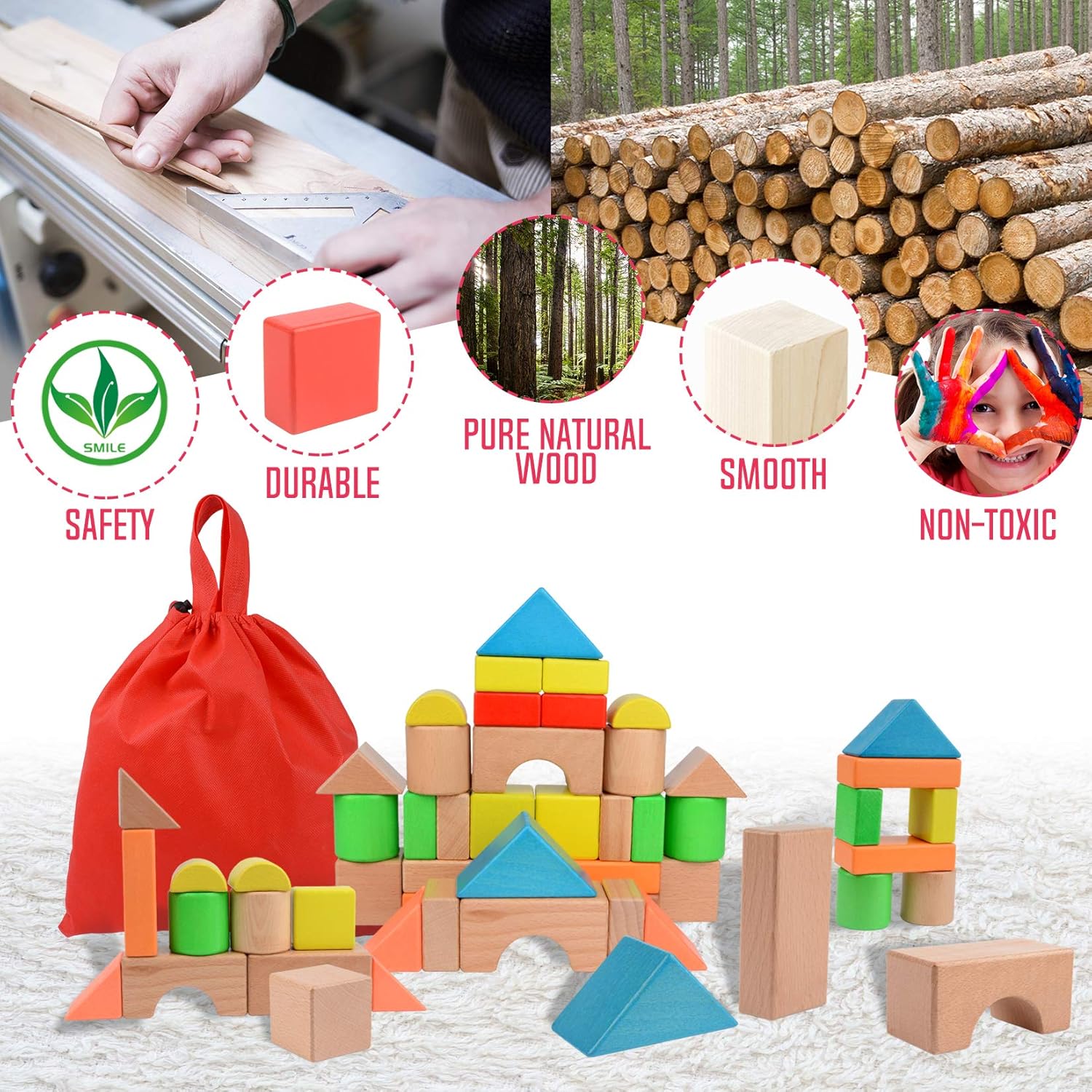 Migargle 32-Pc Wooden Stacking Blocks Set for Toddlers