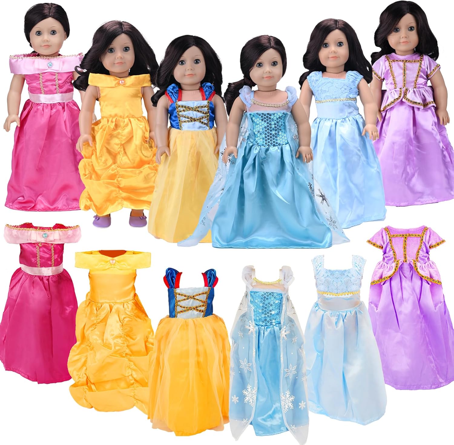 FEAYEA 18 Inch Princess Costume for Girl Dolls - 6Pcs Set