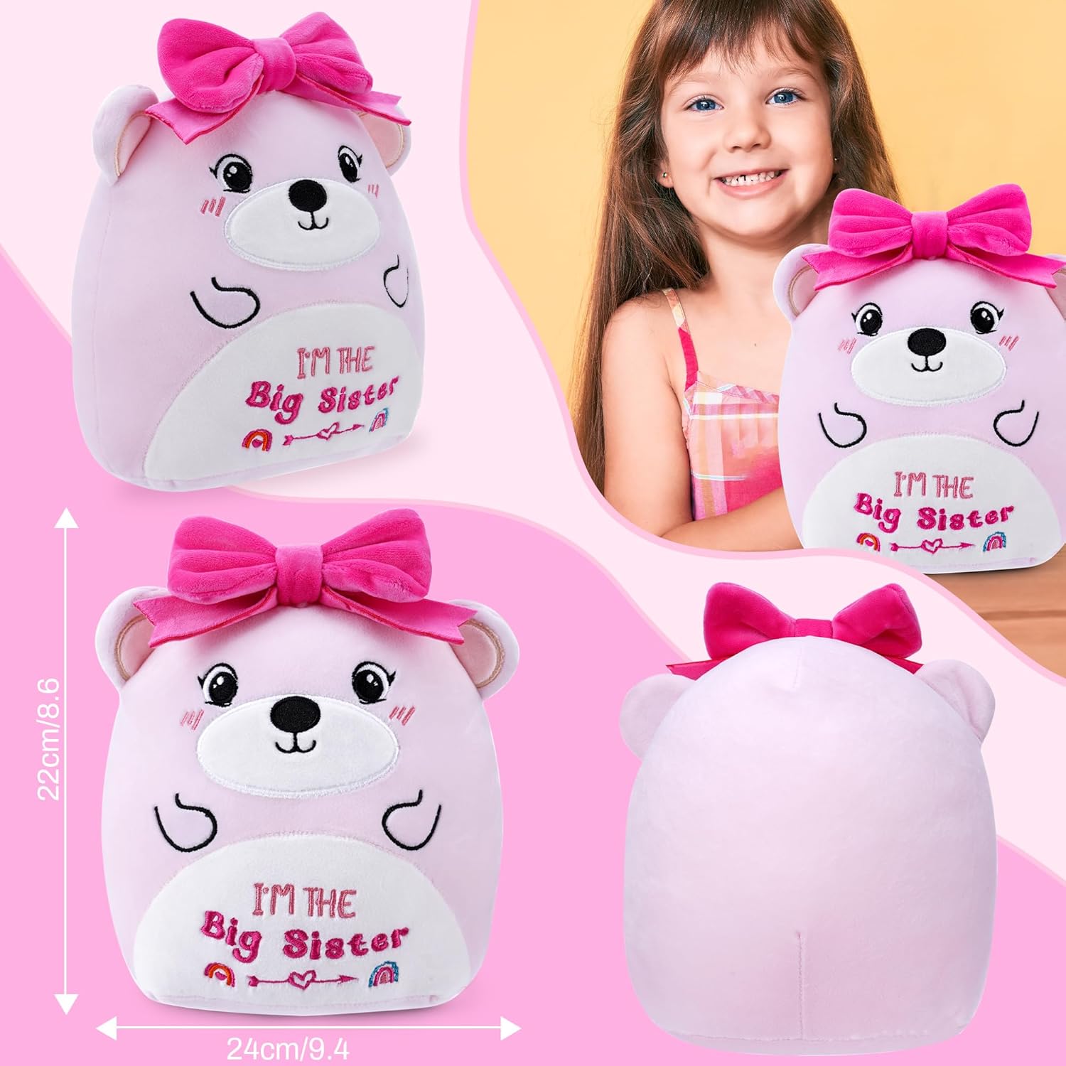Big Sister Plush Bear with Pink Bow 8-Inch Stuffed Animal
