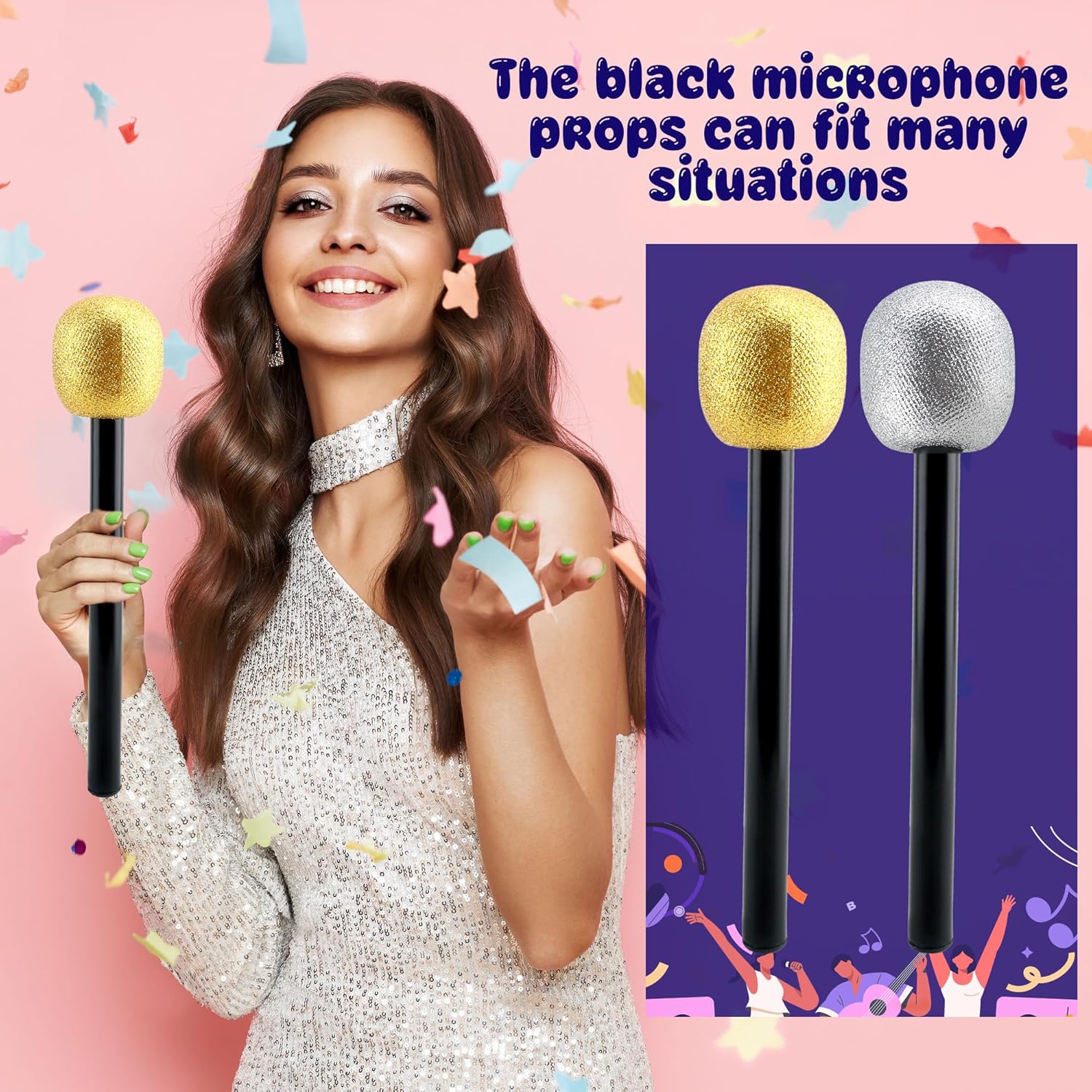 Haconba 8 Pack Glitter Stage Microphone Props