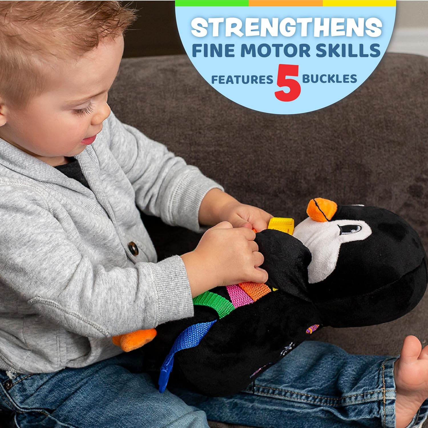 Buckle Toys Blizzard Penguin Plush Sensory Learning Toy