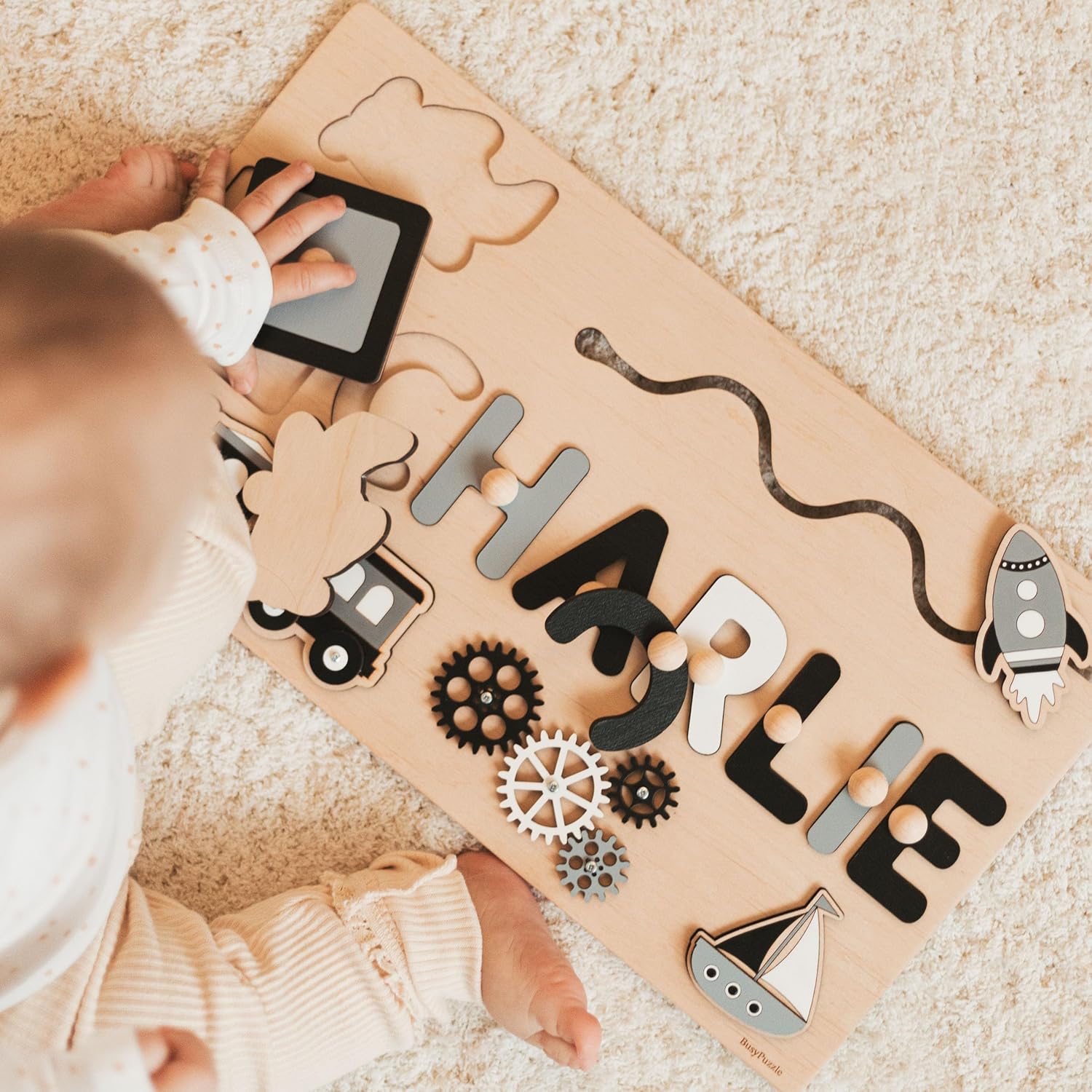 Personalized Name Wooden Puzzle Baby Girl 1st Birthday Gift