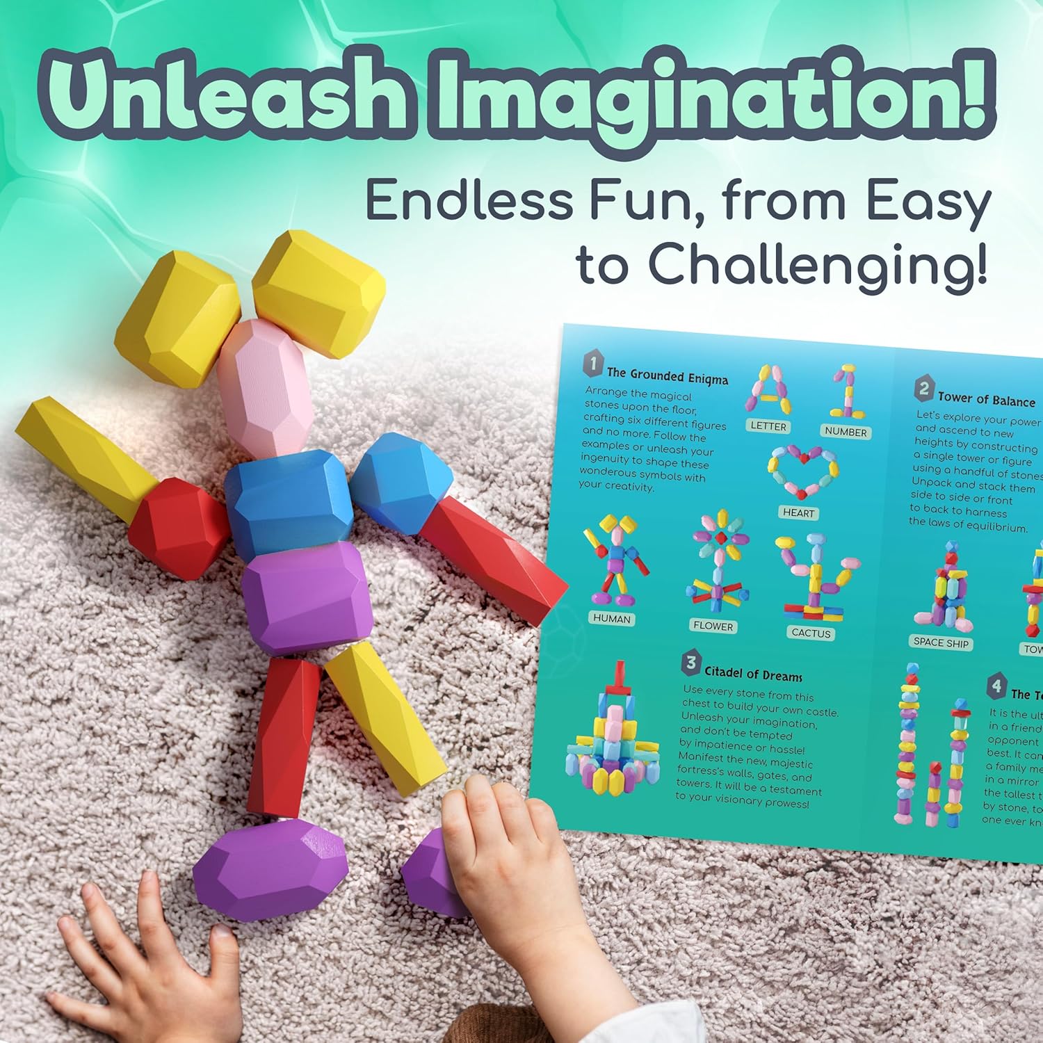 EVERSMART Wooden Stacking Blocks Safe Educational Durable