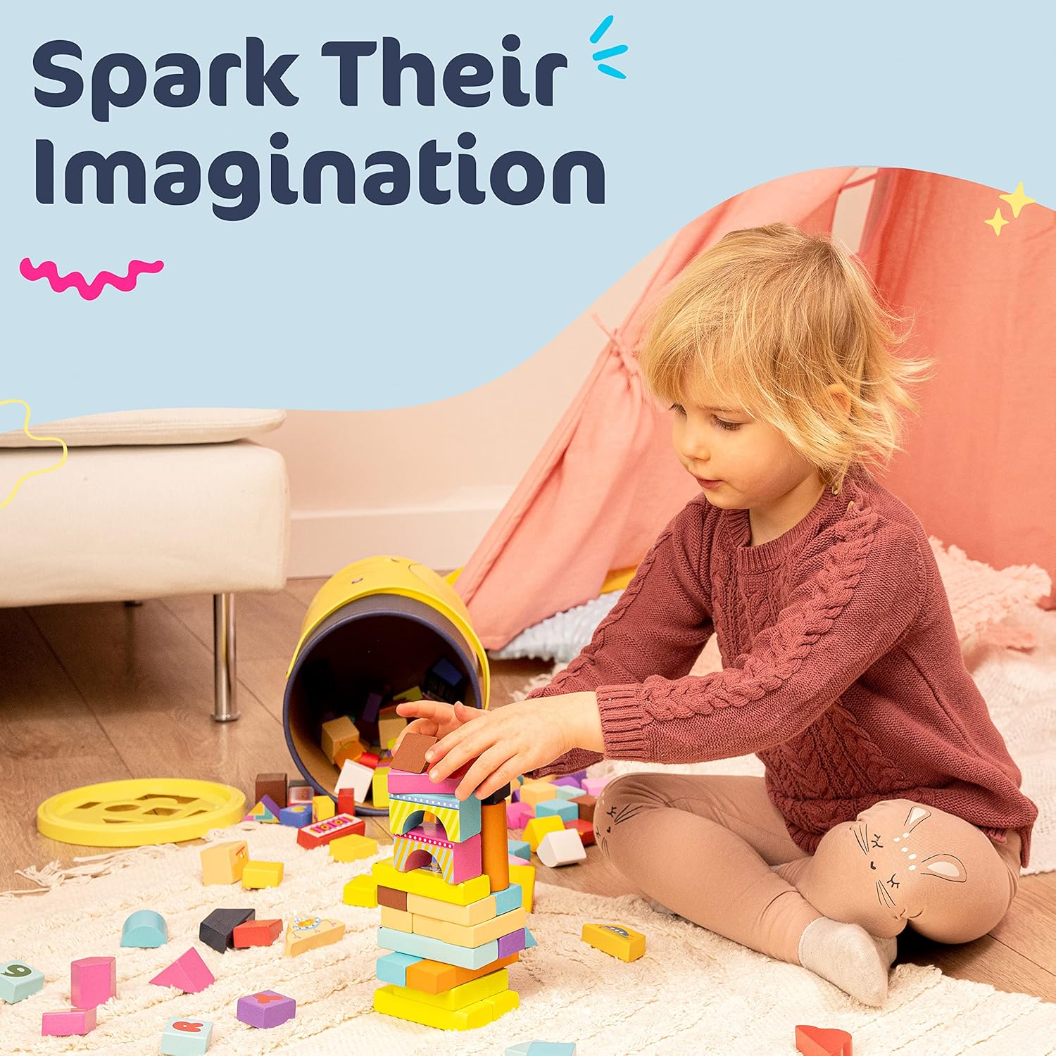 106 Piece Wooden Blocks Set for Kids