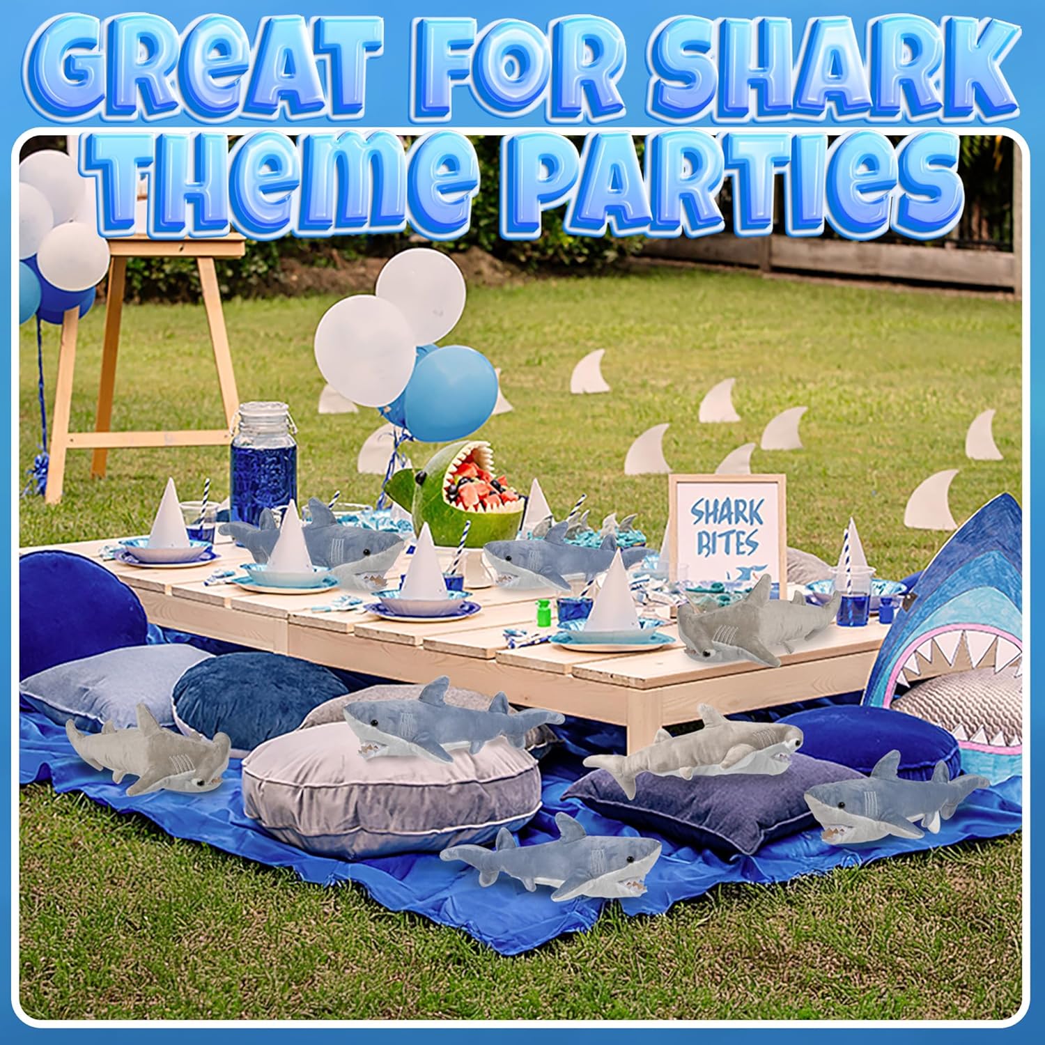 Bedwina Stuffed Animal Sharks - Pack of 2 14 Mako 13 Hammerhead Plush Toys