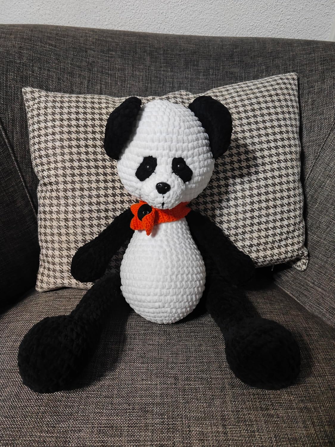 Handmade Crochet Panda Bear with Red Scarf