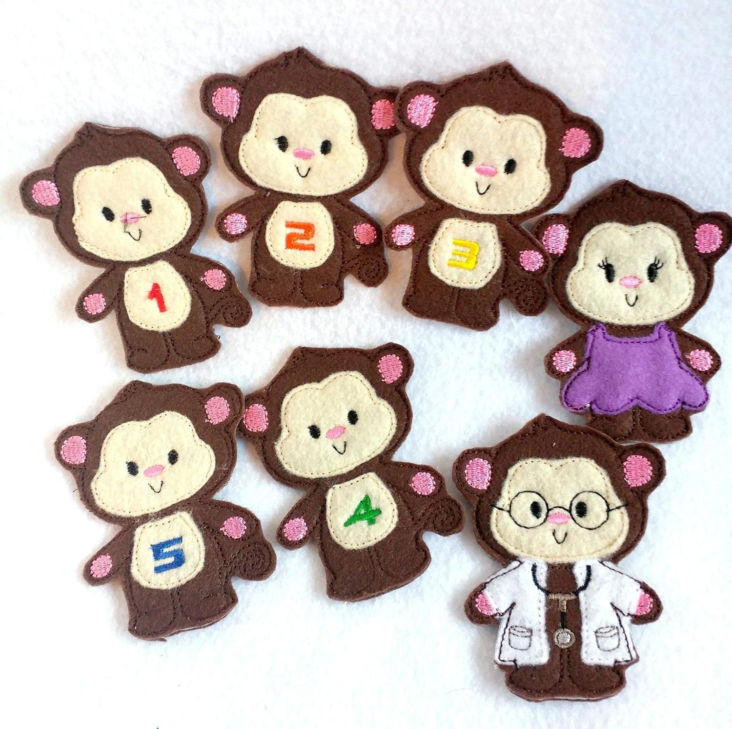 Five Counting Monkeys Finger Puppet Quiet Book Page - Felt Busy Book