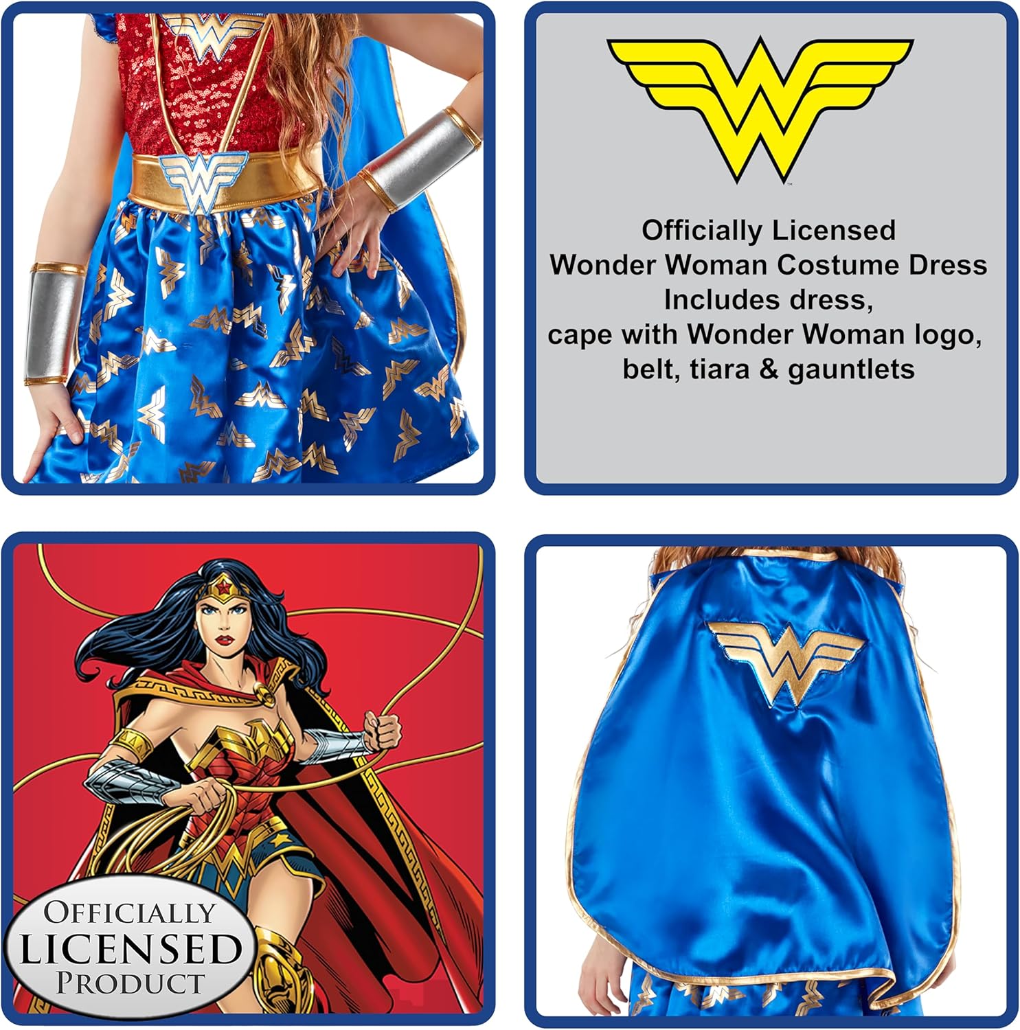 Rubies Girls Wonder Woman Costume Dress with Cape and Tiara