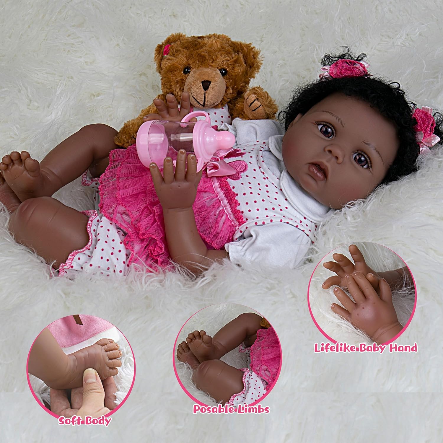 EKOKIZ Reborn Baby Doll 22-Inch Lifelike Soft Cloth Body Doll