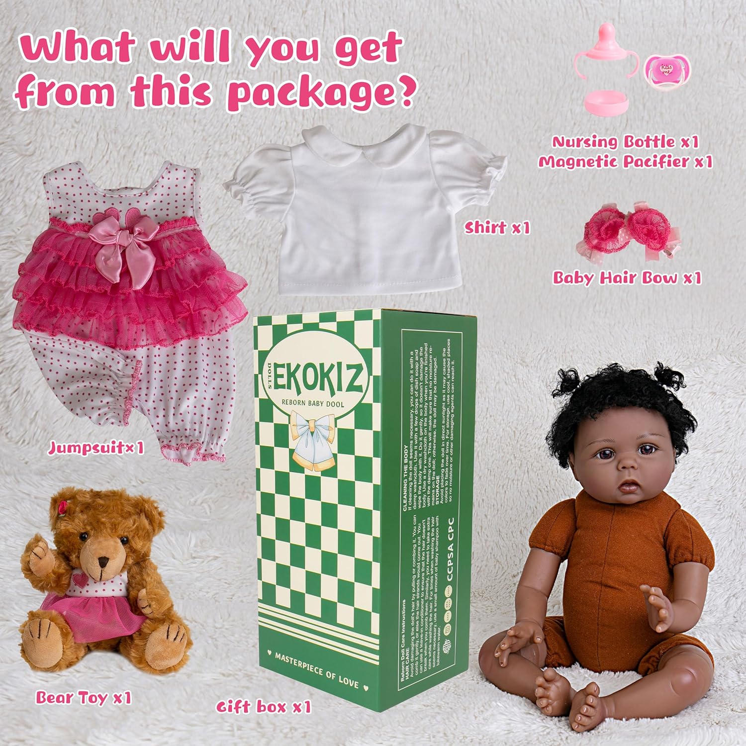 EKOKIZ Reborn Baby Doll 22-Inch Lifelike Soft Cloth Body Doll