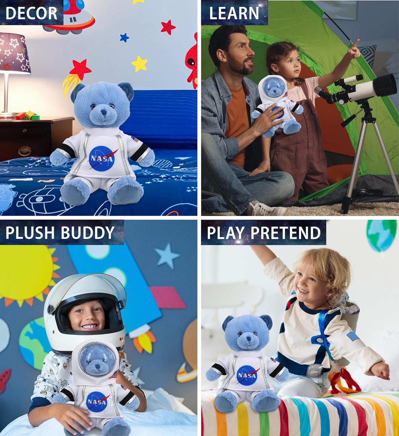 DolliBu Baby Blue Bear Astronaut Plush - 8 Inch Personalized