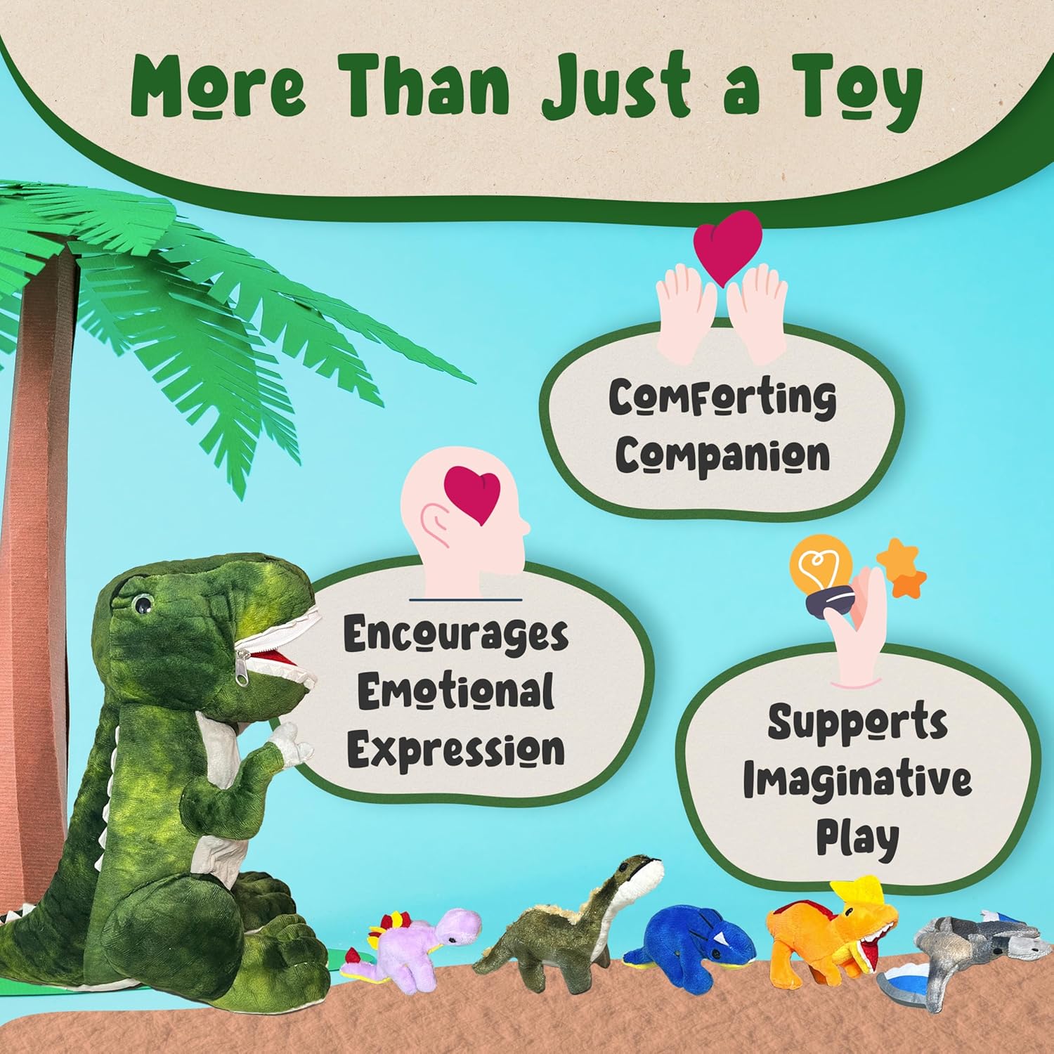 DreamsBe Dino Plush T-Rex and 5 Little Dinosaurs for Kids