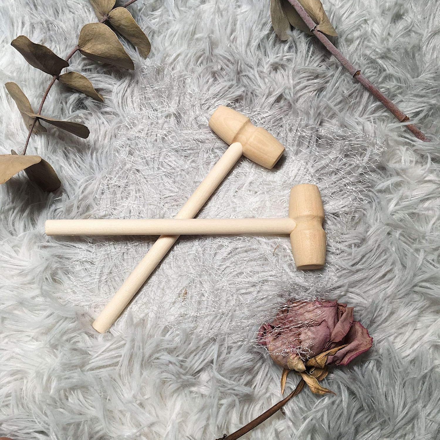 12Pcs Mini Wooden Hammer Toy for Kids and DIY