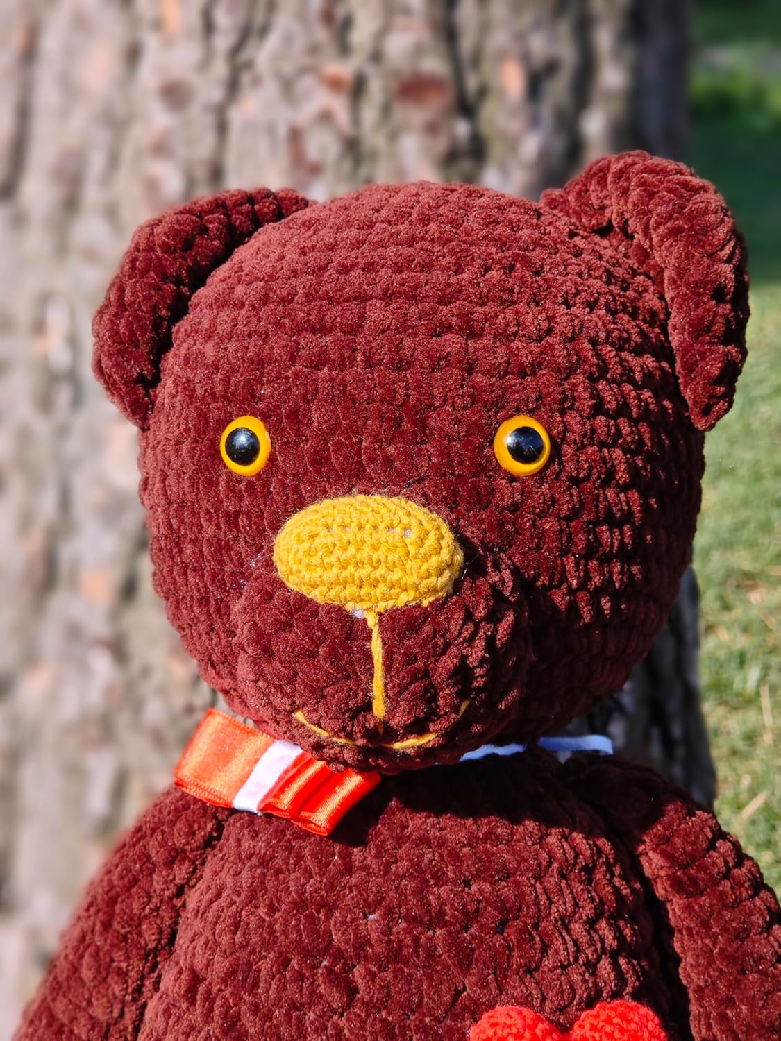 Handmade Crochet Teddy Bear - Brown Plush Toy with Heart and Ribbon 1