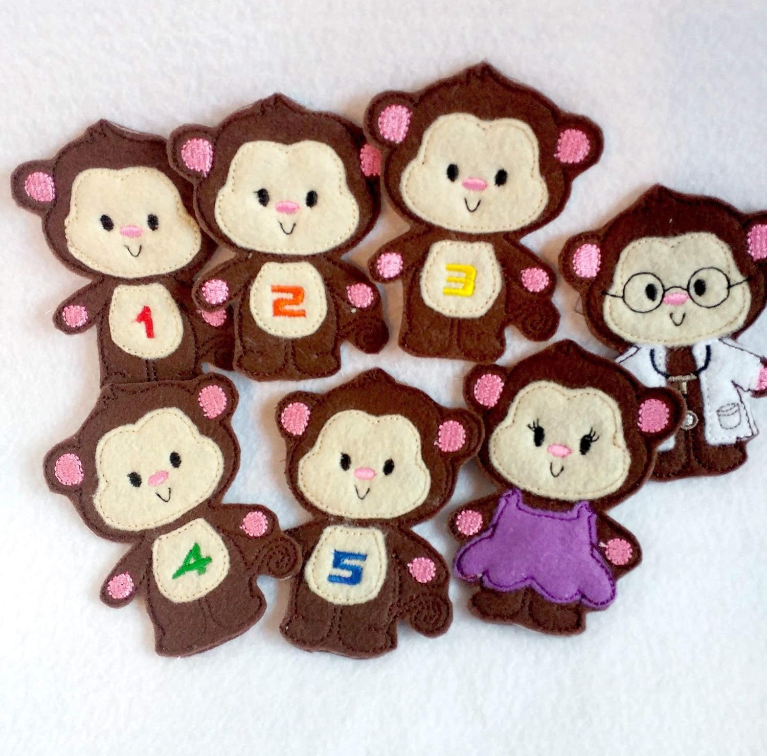 Five Counting Monkeys Finger Puppet Quiet Book Page - Felt Busy Book