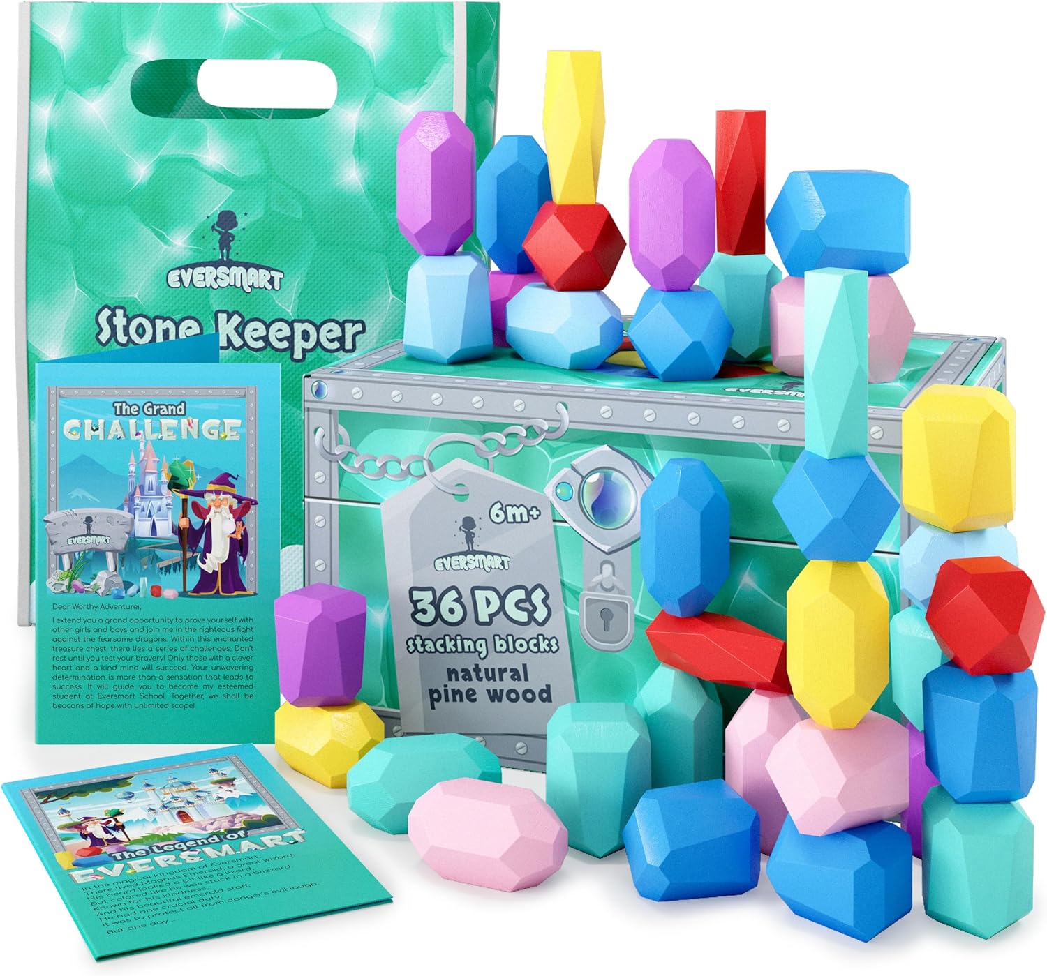 EVERSMART Wooden Stacking Blocks for Kids 1-6 Years